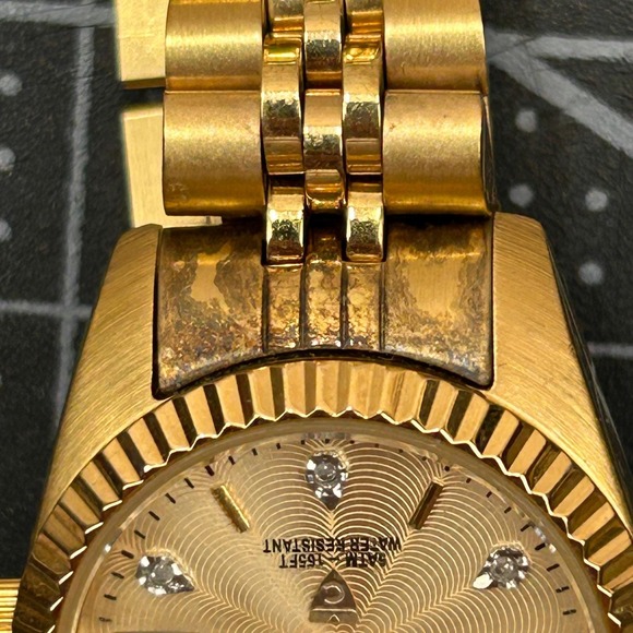 Croton Automatic Gold Tone Watch Fluted Bezel Crystal Markers Tested‎ main image 4